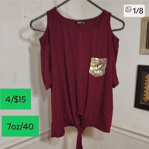 SHEIN Burgundy Blouse with Gold Sequin Pocket